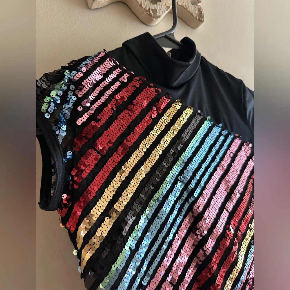 Weissman Jazz Clogging Dance Dress Multi Rainbow Sequin size MC
